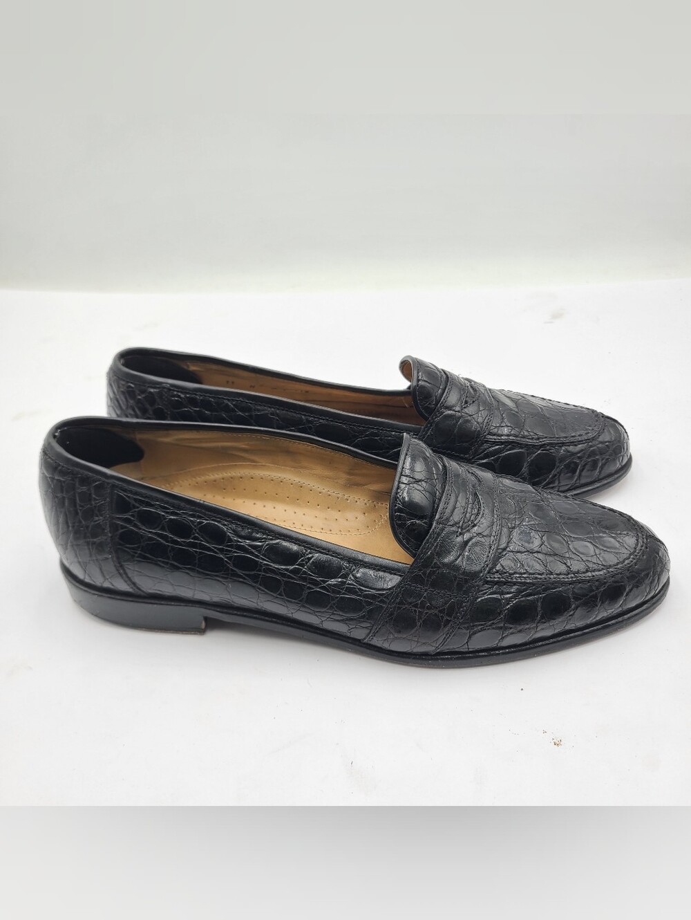 B44 ZELLI Tuscany Crocodile Alligator Leather Black Penny Loafers Mens 11 Narrow